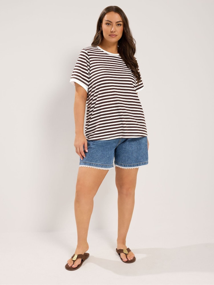 Yours Curve Brown Contrast Sleeve Top - Image 2 of 5 Yours Curve Brown Contrast Sleeve Top - Image 2 of 5