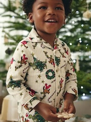 Green/Ecru Cream Grinch Single Button Through 100% Cotton Christmas Pyjamas (9mths-12yrs) - Image 3 of 3