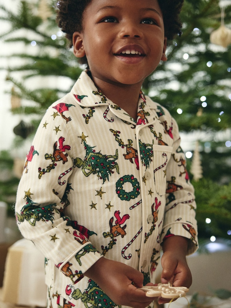 Green/Ecru Cream Grinch Single Button Through 100% Cotton Christmas Pyjamas (9mths-12yrs) - Image 3 of 3