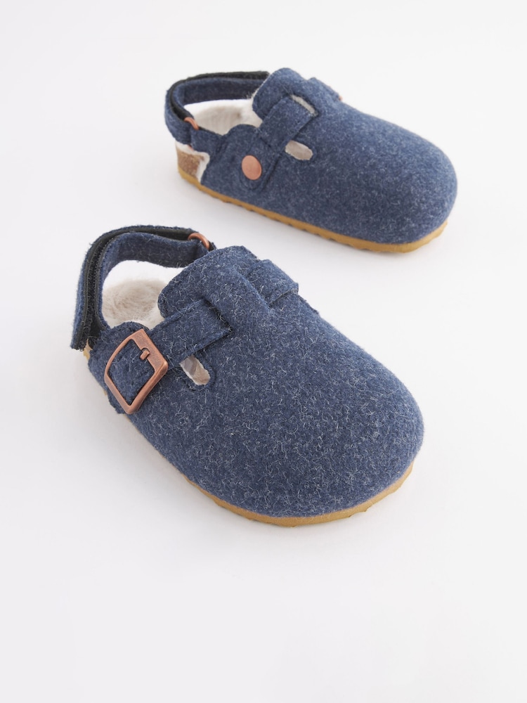 Navy Blue Faux Fur Lined Clog Slippers - Image 2 of 6