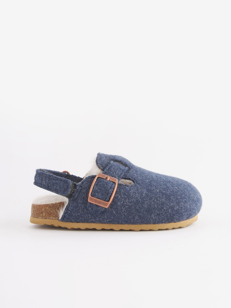 Navy Blue Faux Fur Lined Clog Slippers - Image 3 of 6