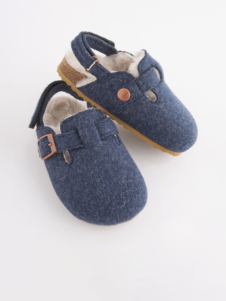 Navy Blue Faux Fur Lined Clog Slippers - Image 4 of 6