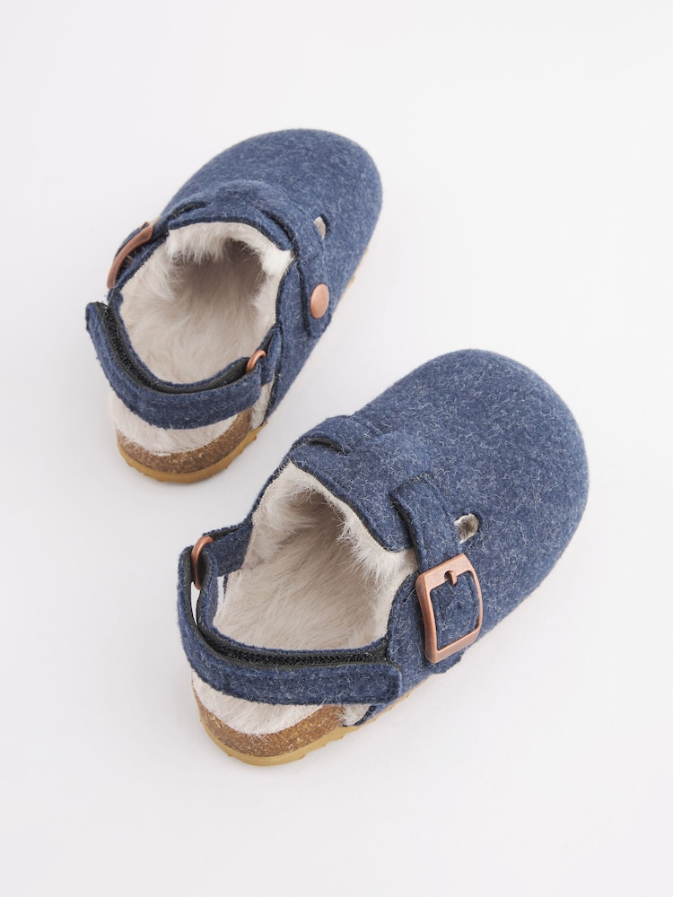 Navy Blue Faux Fur Lined Clog Slippers - Image 5 of 6