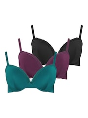 Pack de 3 sujetadores tipo camiseta con relleno y ribete de encaje de Yours Curve - Imagen 1 de 4
