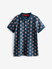 Navy Reindeer Short Sleeve All Over Print Polo Shirt (3-16yrs) - Image 4 of 6
