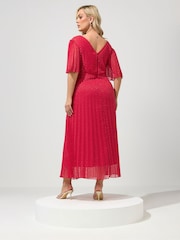 Yours Curve Red London Metallic Pleated Wrap Dress - Image 3 of 5