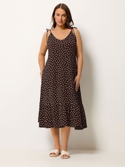 Yours Curve Brown Polka Dot Tiered Sundress - Image 1 of 5
