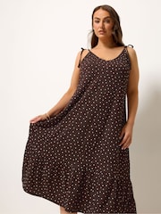 Yours Curve Brown Polka Dot Tiered Sundress - Image 2 of 5