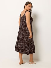 Yours Curve Brown Polka Dot Tiered Sundress - Image 3 of 5