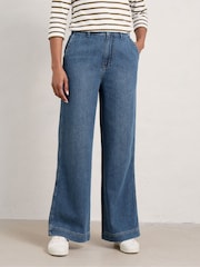 Seasalt Cornwall Blue Blake Wide Leg 100% Cotton Jeans - Image 1 of 5