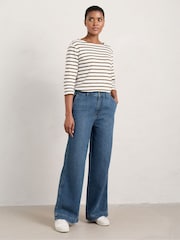 Seasalt Cornwall Blue Blake Wide Leg 100% Cotton Jeans - Image 3 of 5