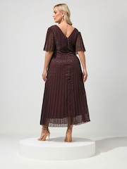 Yours Curve Brown London Metallic Pleated Wrap Dress - Image 3 of 5