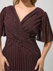 Yours Curve Brown London Metallic Pleated Wrap Dress - Image 4 of 5
