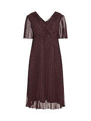 Yours Curve Brown London Metallic Pleated Wrap Dress - Image 5 of 5