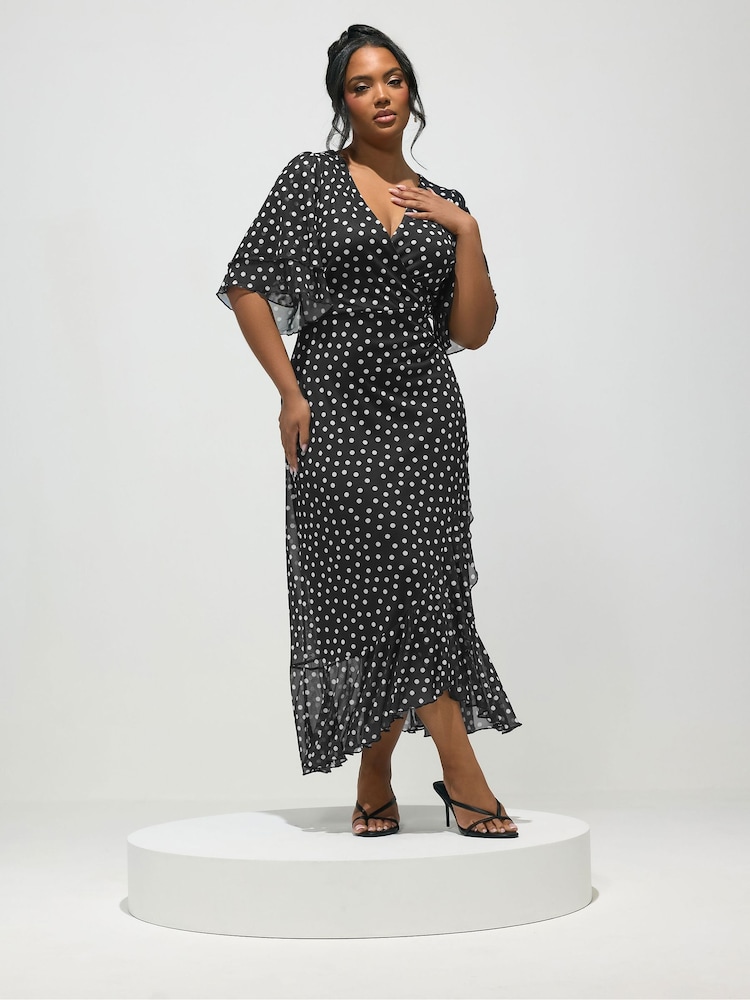 Yours Curve Black London Petite Wrap Dress - Image 1 of 5
