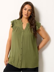 Yours Curve Green Crochet Blouse - Image 1 of 5
