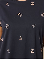 Yours Curve Navy Blue Embroidered T-Shirt - Image 4 of 5