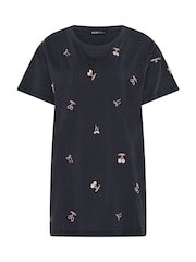 Yours Curve Navy Blue Embroidered T-Shirt - Image 5 of 5