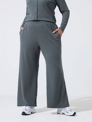 Yours Curve Grey Limited Crinkle Ribbed Wide Leg Trousers - Image 1 of 6