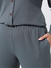 Yours Curve Grey Limited Crinkle Ribbed Wide Leg Trousers - Image 4 of 6