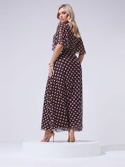 Yours Curve Chocolate Brown Polka Dot London Petite Wrap Dress - Image 3 of 5