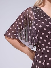 Yours Curve Chocolate Brown Polka Dot London Petite Wrap Dress - Image 4 of 5