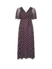 Yours Curve Chocolate Brown Polka Dot London Petite Wrap Dress - Image 5 of 5