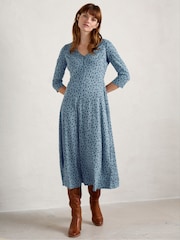 Seasalt Cornwall Blue Ava Jersey V-Neck Dress - Image 1 of 5
