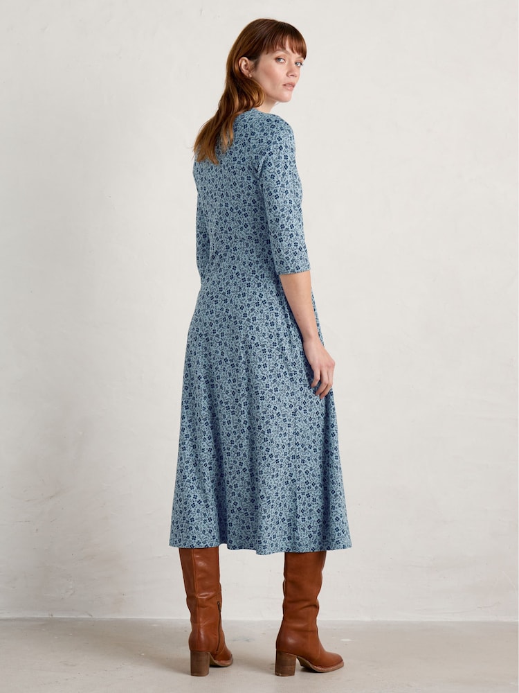 Seasalt Cornwall Blue Ava Jersey V-Neck Dress - Image 2 of 5