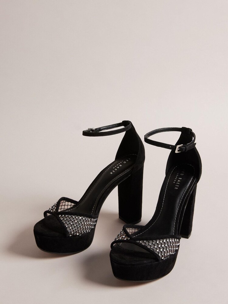 Ted Baker Black Bexins Crystal Mesh 100mm Platform Sandals - Image 2 of 4