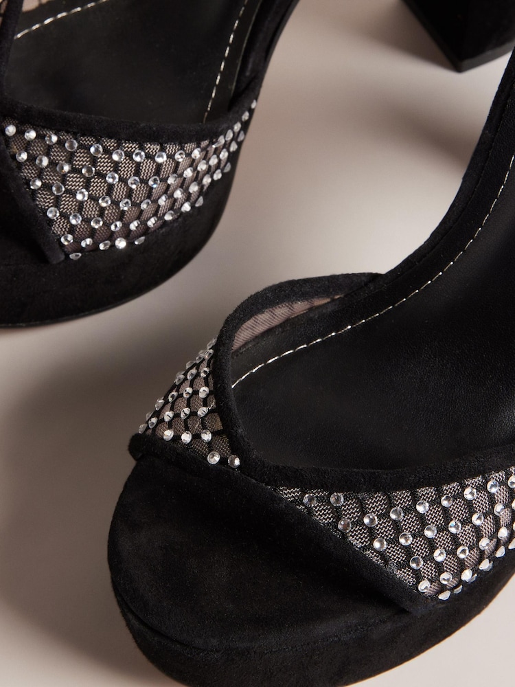 Ted Baker Black Bexins Crystal Mesh 100mm Platform Sandals - Image 4 of 4