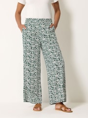 M&Co Green Inky Motif Wide Leg Trousers - Image 1 of 4