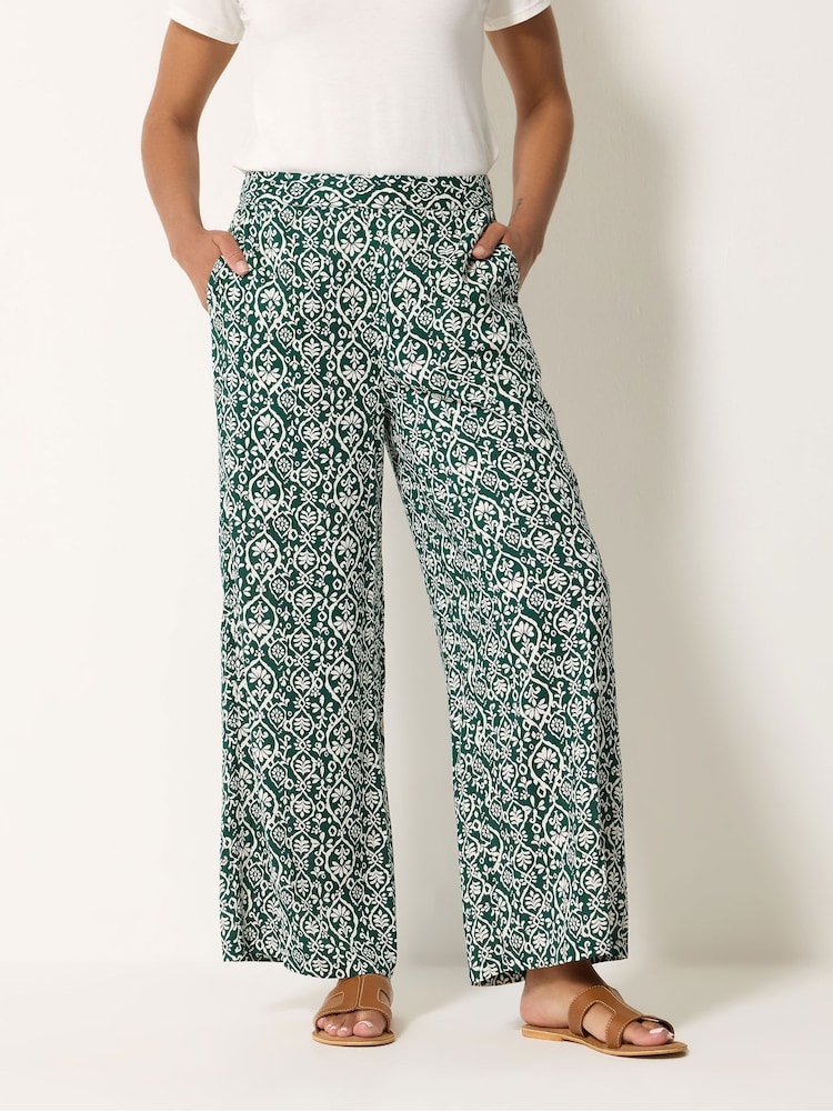 M&Co Green Inky Motif Wide Leg Trousers - Image 1 of 4 M&Co Green Inky Motif Wide Leg Trousers - Image 1 of 4