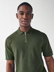 Green Knitted Regular Fit Zip Polo Shirt - Image 1 of 7
