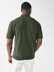 Green Knitted Regular Fit Zip Polo Shirt - Image 2 of 7