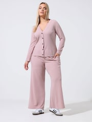 Yours Curve Pink Limited Crinkle Ribbed Wide Leg Trousers - Image 1 of 6