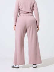 Yours Curve Pink Limited Crinkle Ribbed Wide Leg Trousers - Image 3 of 6