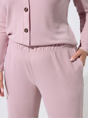 Yours Curve Pink Limited Crinkle Ribbed Wide Leg Trousers - Image 4 of 6