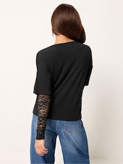 PixieGirl Petite Black Lace Sleeve T-Shirt - Image 3 of 5