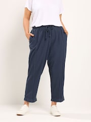 Yours Curve Blue Cool Cotton Barrel Trousers - Image 1 of 4