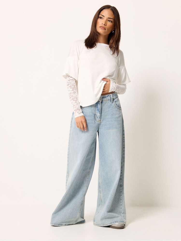 PixieGirl Petite White Lace Sleeve T-Shirt - Image 2 of 4