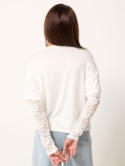 PixieGirl Petite White Lace Sleeve T-Shirt - Image 3 of 4
