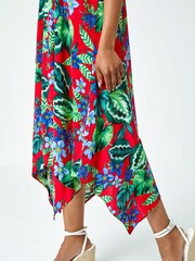 Roman Red Petite Tropical Hanky Hem Midi Dress - Image 5 of 5