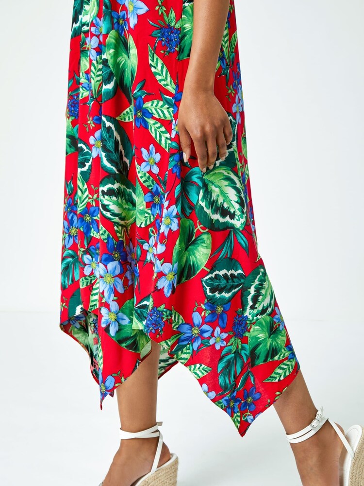 Roman Red Petite Tropical Hanky Hem Midi Dress - Image 5 of 5