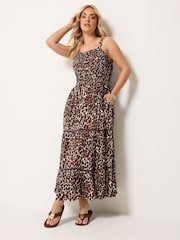 Yours Curve Brown Shirred Placket Dress - Image 1 of 5