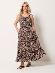 Yours Curve Brown Shirred Placket Dress - Image 2 of 5