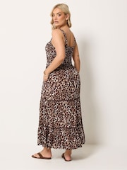 Yours Curve Brown Shirred Placket Dress - Image 3 of 5