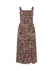 Yours Curve Brown Shirred Placket Dress - Image 5 of 5
