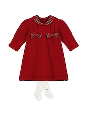 Emile Et Rose Red Knitted Bow Detail Christmas Dress & Tights - Image 2 of 4