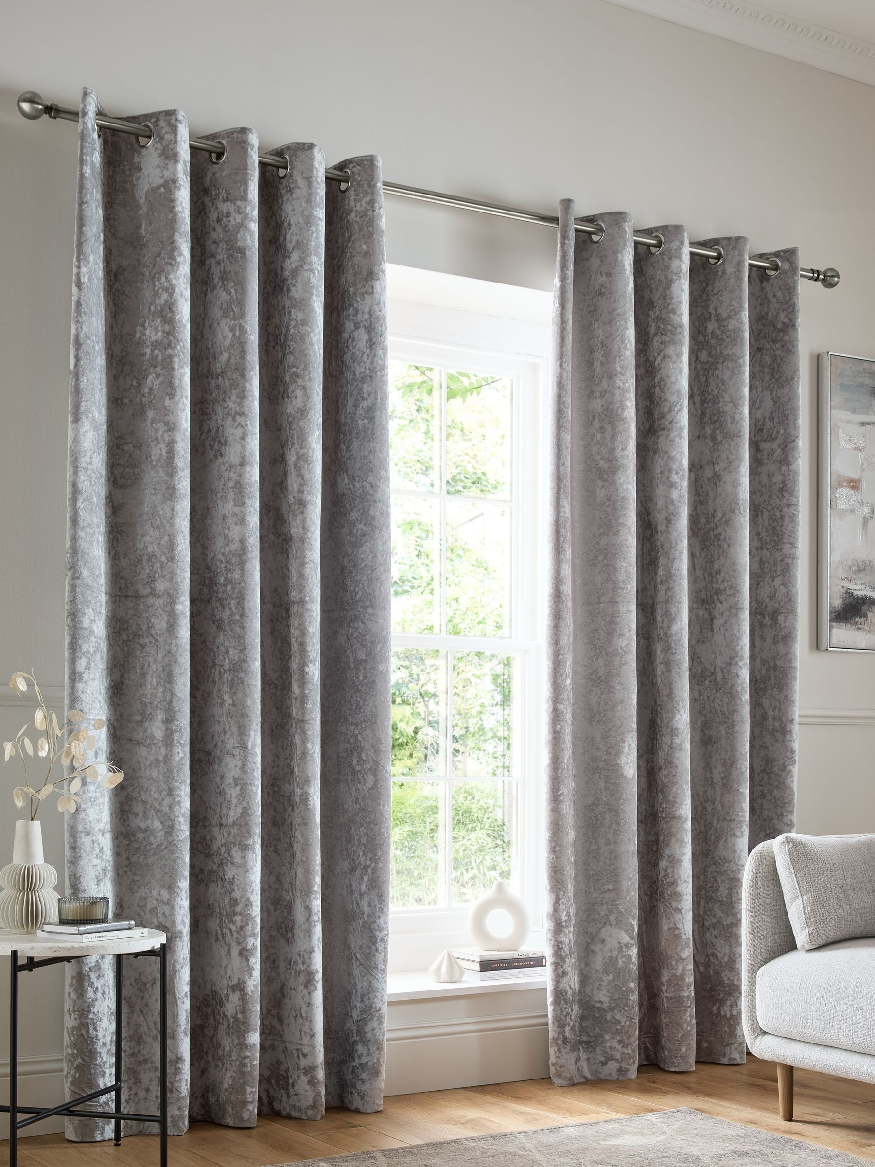 Catherine Lansfield Crushed Velvet Eyelet Curtains - Image 6